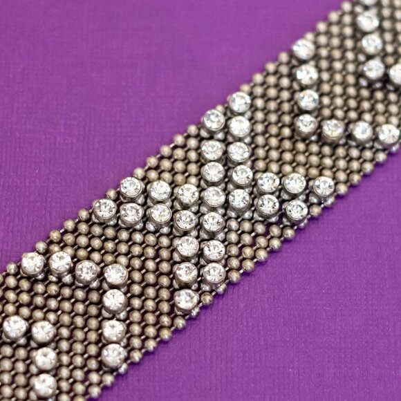 8 inch, Vintage Arrows X Rhinestones Gold Tone Bracelet - Q33 - Picture 1 of 3